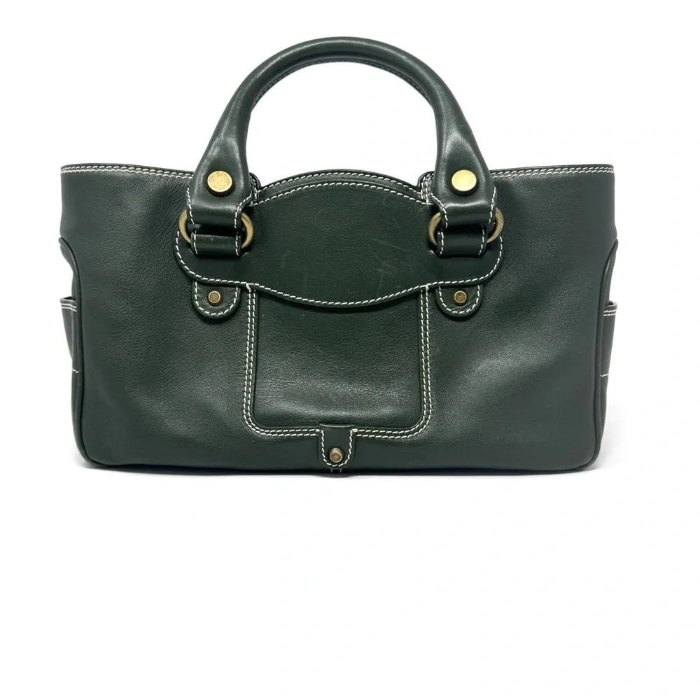 Celine Boogie Bag Vintage Green Leather Top Handle Handbag